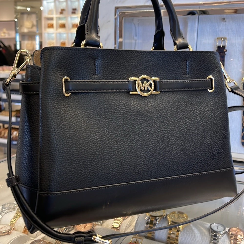 Michael Kors Mercer Large Top-Zip Belted Satchel Crossbody Purse 
Black 
NWT